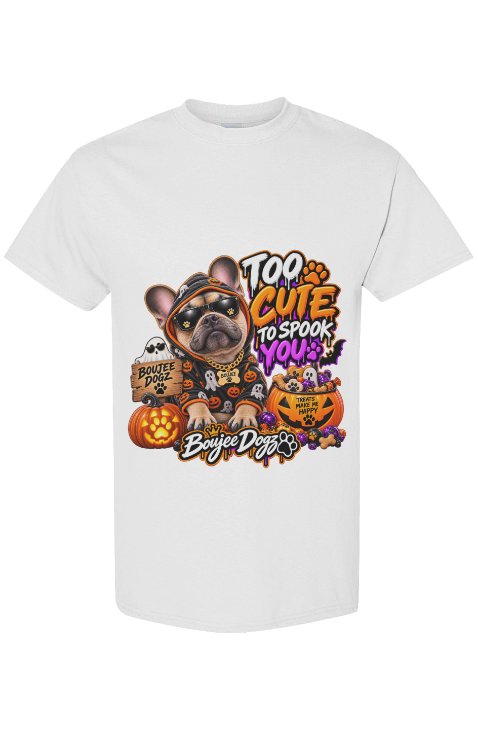I Checked Under the Bed. We're Good. Boujee Dogz Halloween tee, white