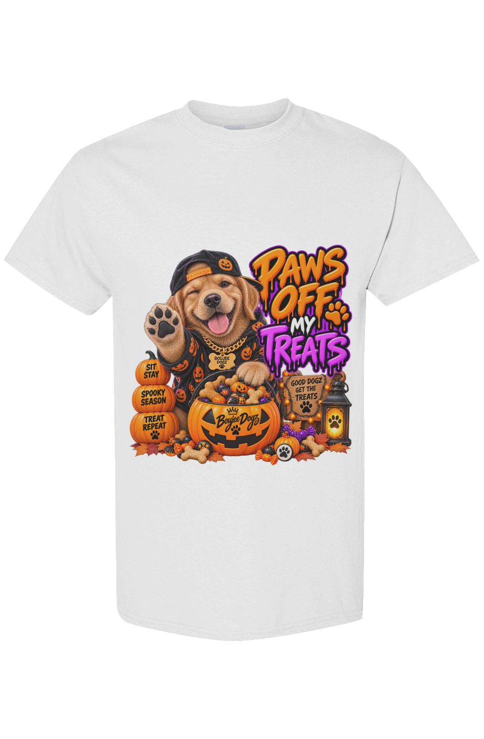 I Don't Do Tricks for Free. Boujee Dogz Halloween tee, white
