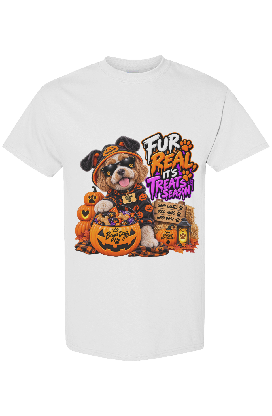 That's Not a Ghost. That's My Blanket. Boujee Dogz Halloween tee, white