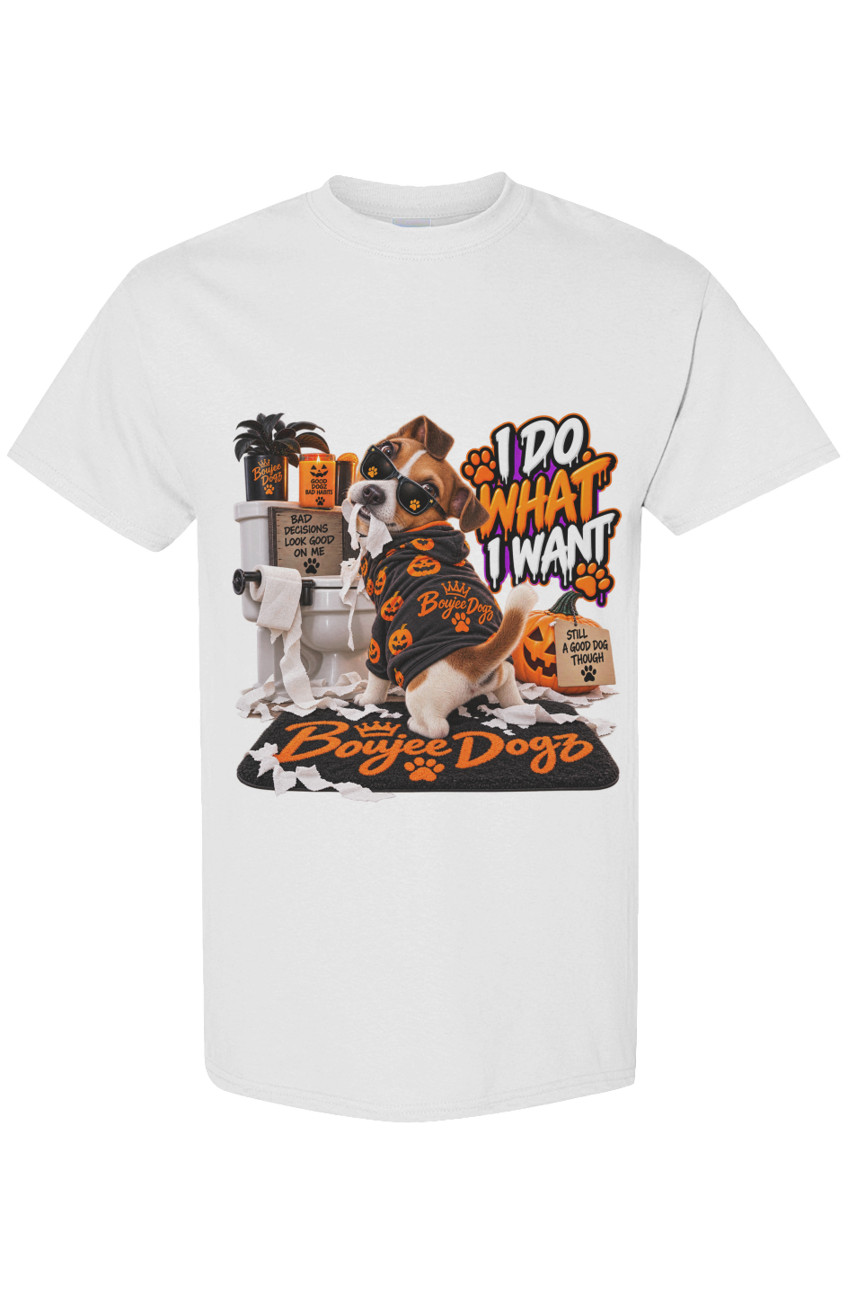 I'm Not Scared. I Just Bark Loud. Boujee Dogz Halloween tee, white